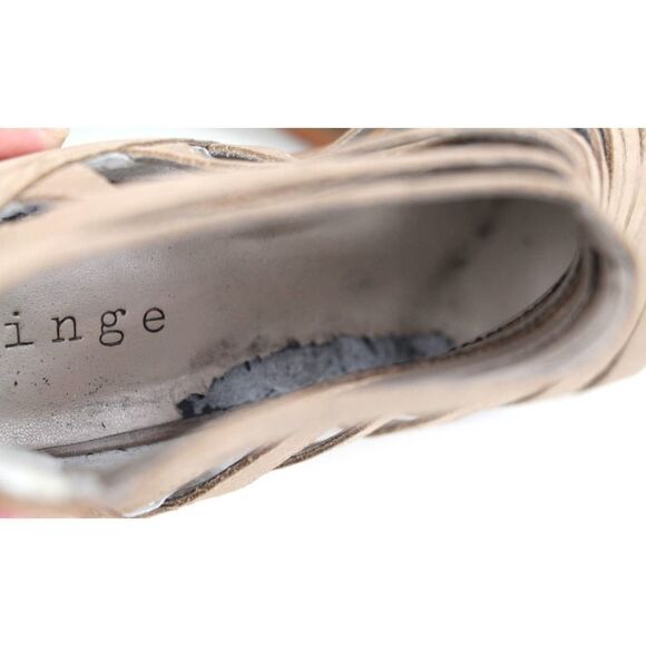 HINGE BEIGE GENUINE LEATHER STRAPPY MED HIGH HEEL BOOTIES BOOTS SHOES 7.5M - Picture 8 of 10